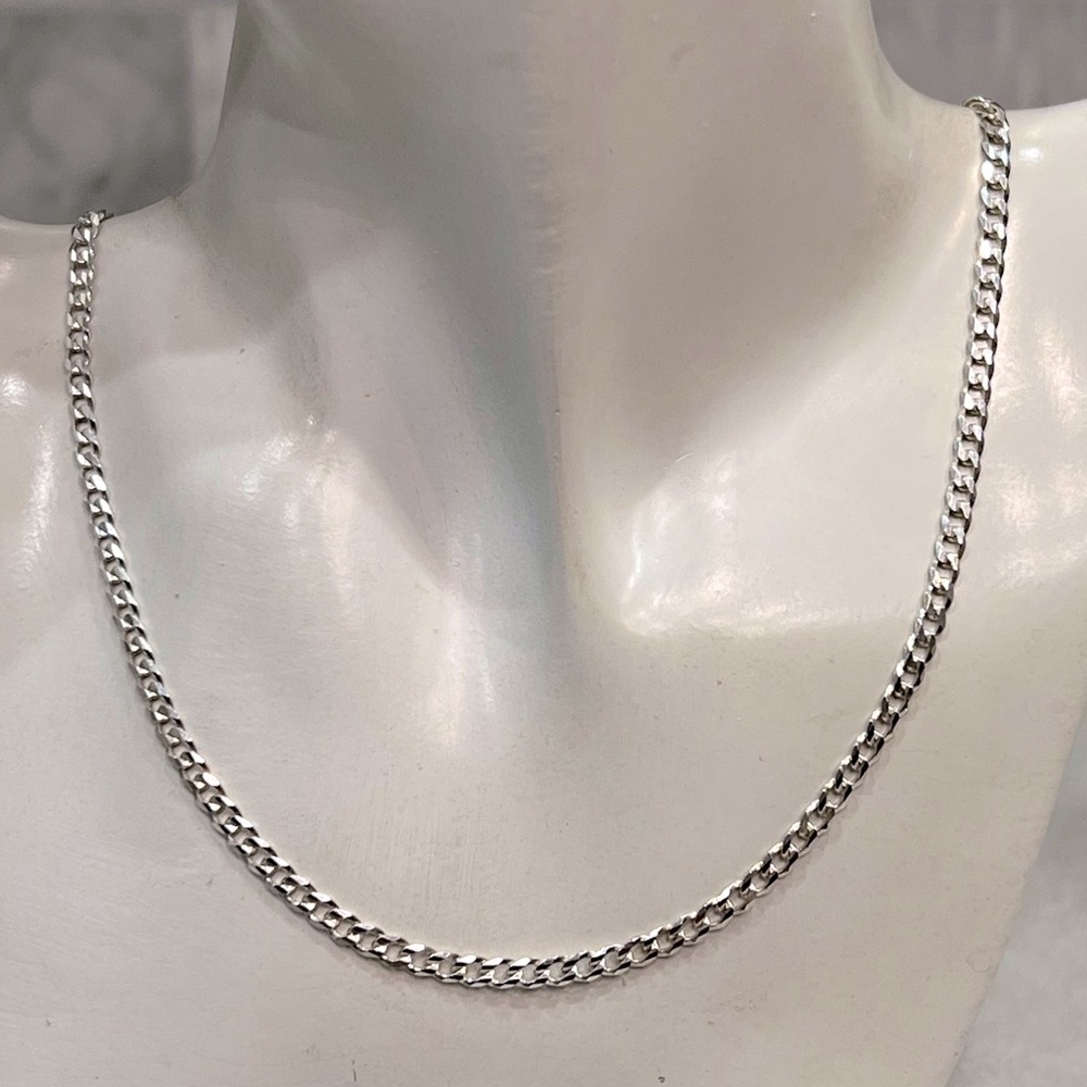 Sterling Silver 20” Italian Flat Curb Chain - Picture 2 of 9